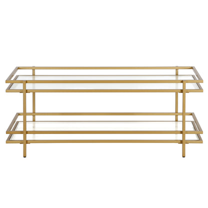 45" Gold Glass And Steel Coffee Table With Shelf