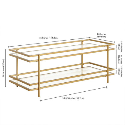 45" Gold Glass And Steel Coffee Table With Shelf