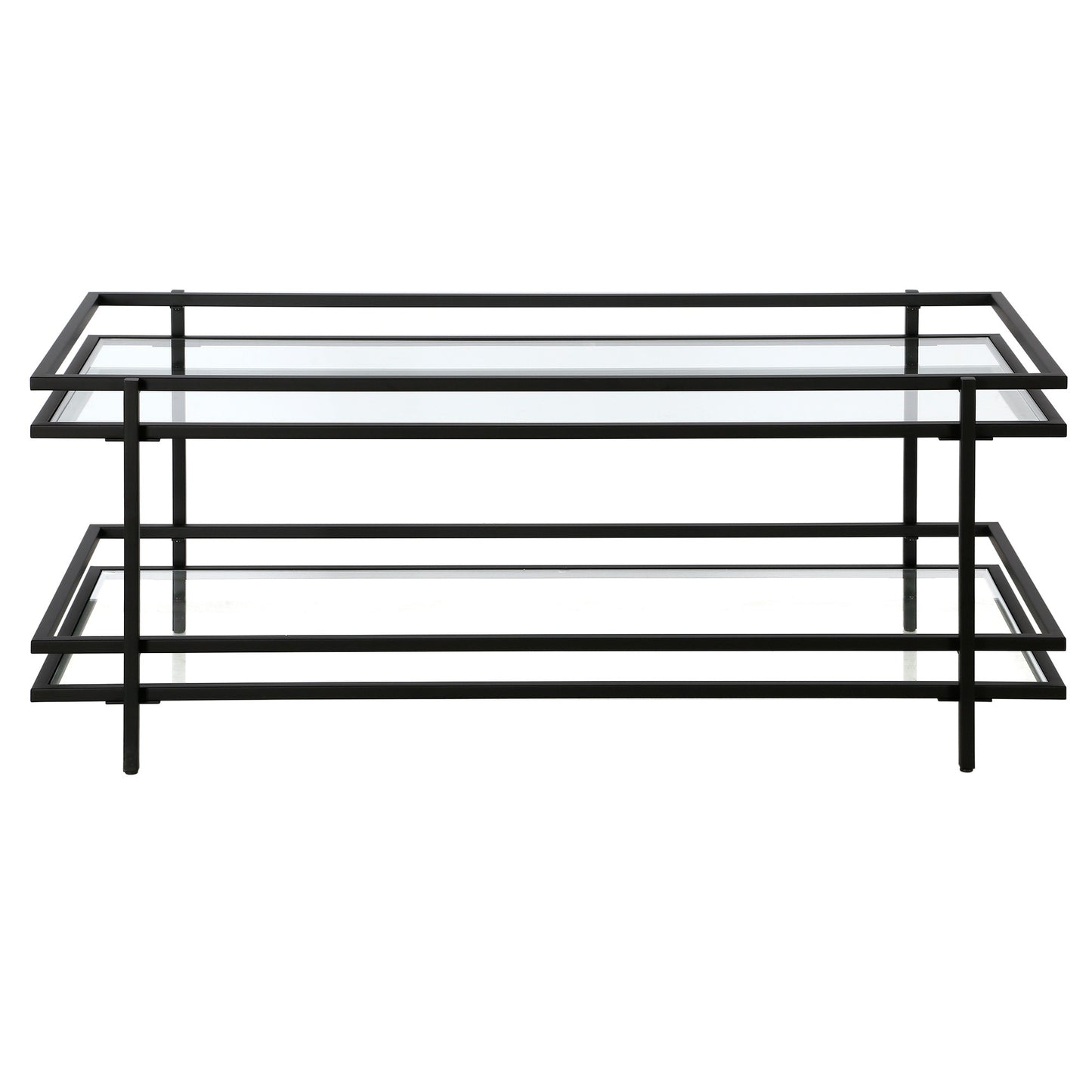 45" Black Glass And Steel Coffee Table With Shelf