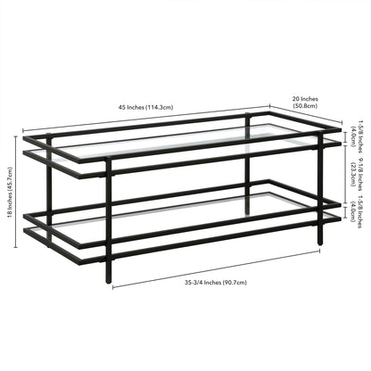 45" Black Glass And Steel Coffee Table With Shelf