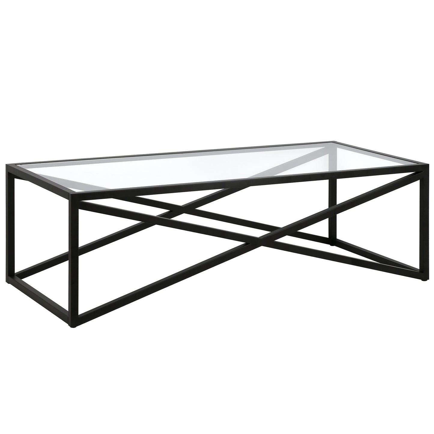 54" Black Glass And Steel Coffee Table