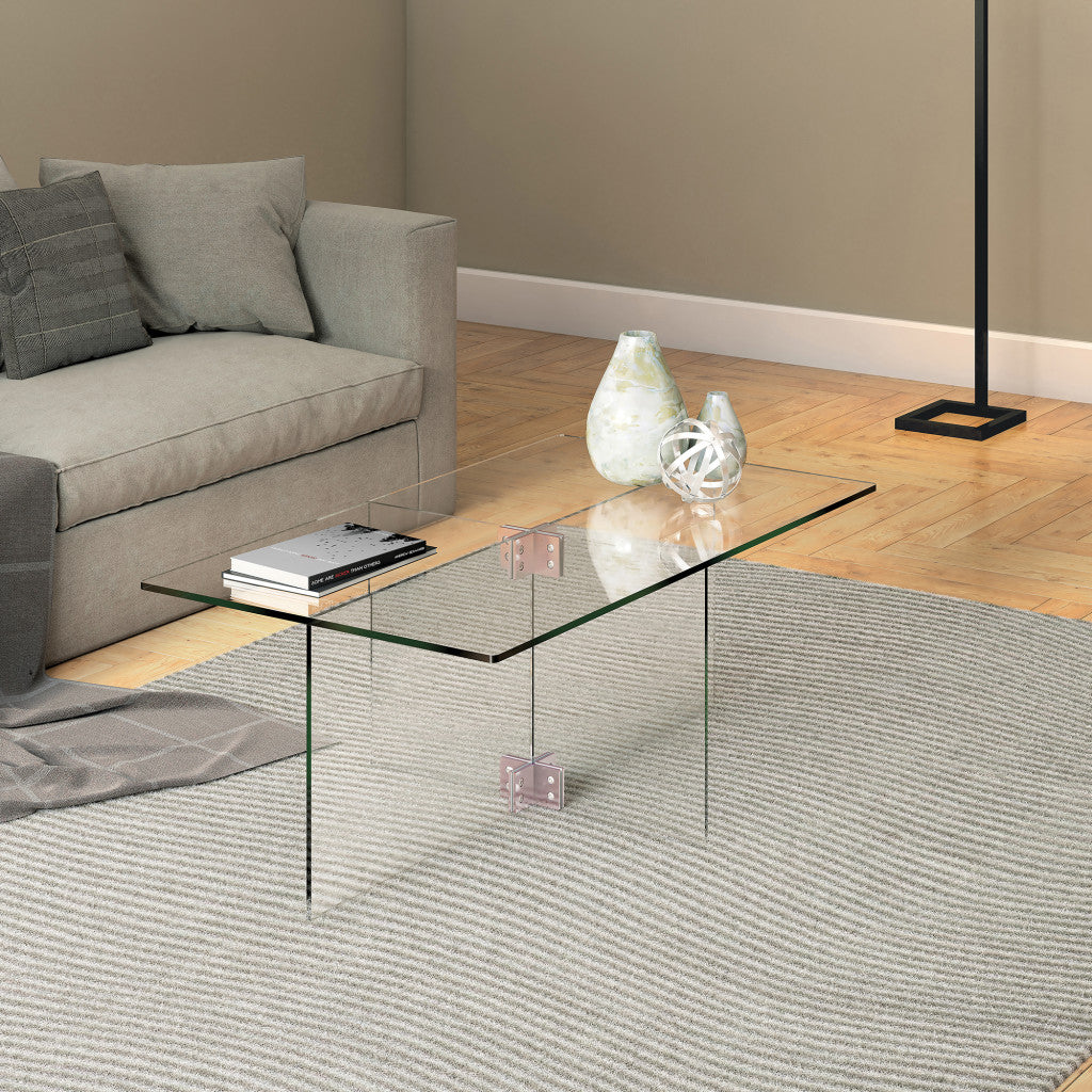 24" Clear Glass And Steel Coffee Table