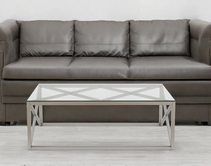 46" Silver Glass And Steel Coffee Table