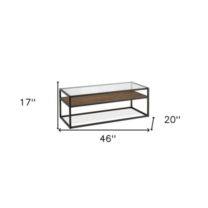 46" Black and Clear Glass And Steel Coffee Table With Shelf