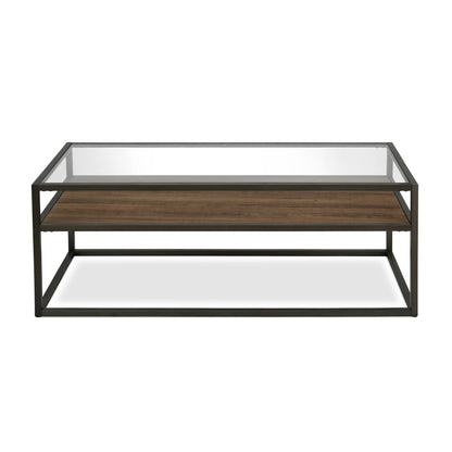 46" Black and Clear Glass And Steel Coffee Table With Shelf