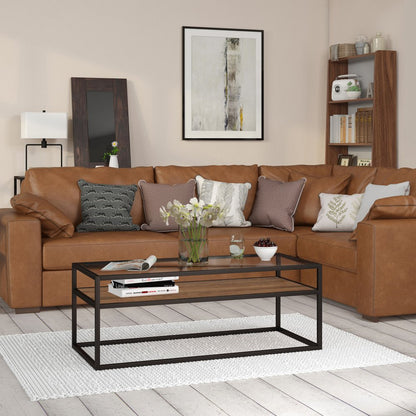 46" Black and Clear Glass And Steel Coffee Table With Shelf