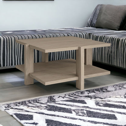 35" Gray Square Coffee Table With Shelf