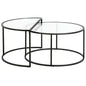 Set of Two 33" Black Glass And Steel Half Circle Nested Coffee Tables