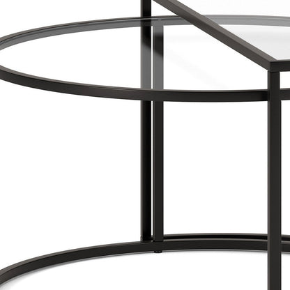 Set of Two Black Glass And Steel Half Circle Frame Nested Coffee Tables