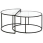 Set of Two Black Glass And Steel Half Circle Frame Nested Coffee Tables