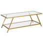 48" Gold Glass And Steel Coffee Table With Shelf