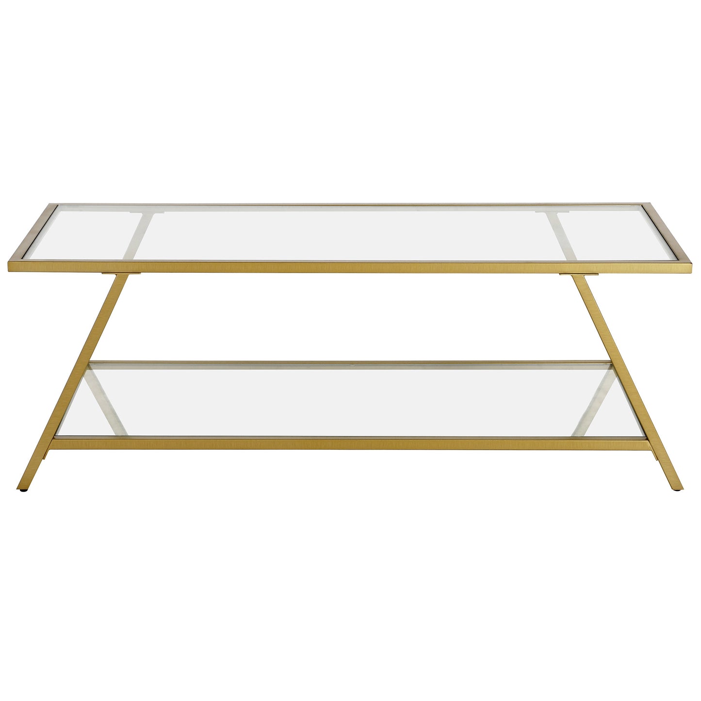 48" Gold Glass And Steel Coffee Table With Shelf