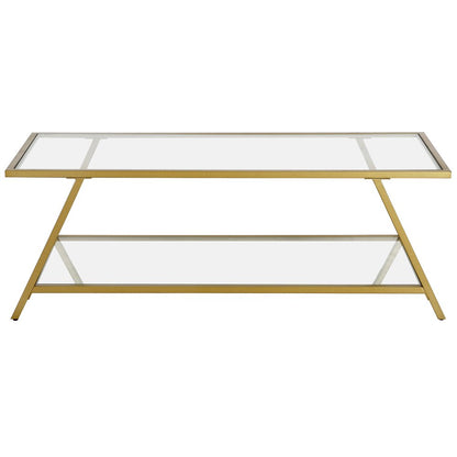 48" Gold Glass And Steel Coffee Table With Shelf