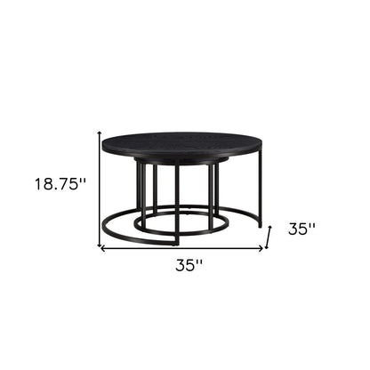 Set of Two Black Wood And Steel Round Frame Nested Coffee Tables