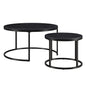 Set of Two Black Wood And Steel Round Frame Nested Coffee Tables