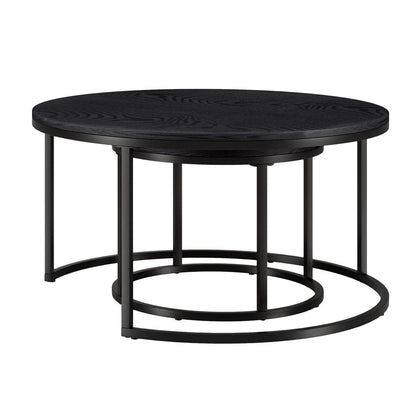 Set of Two Black Wood And Steel Round Frame Nested Coffee Tables