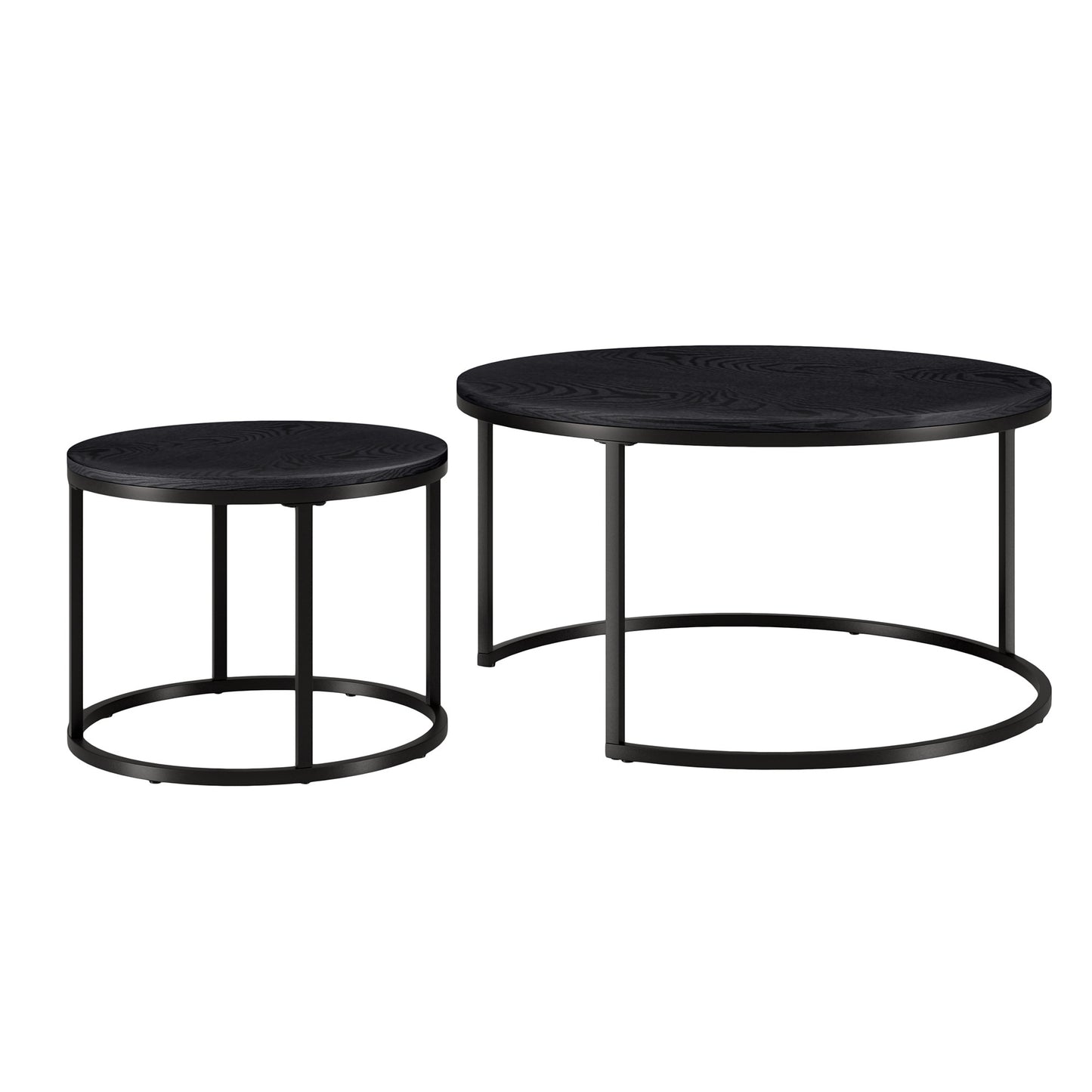 Set of Two 35" Black Steel Round Nested Coffee Tables