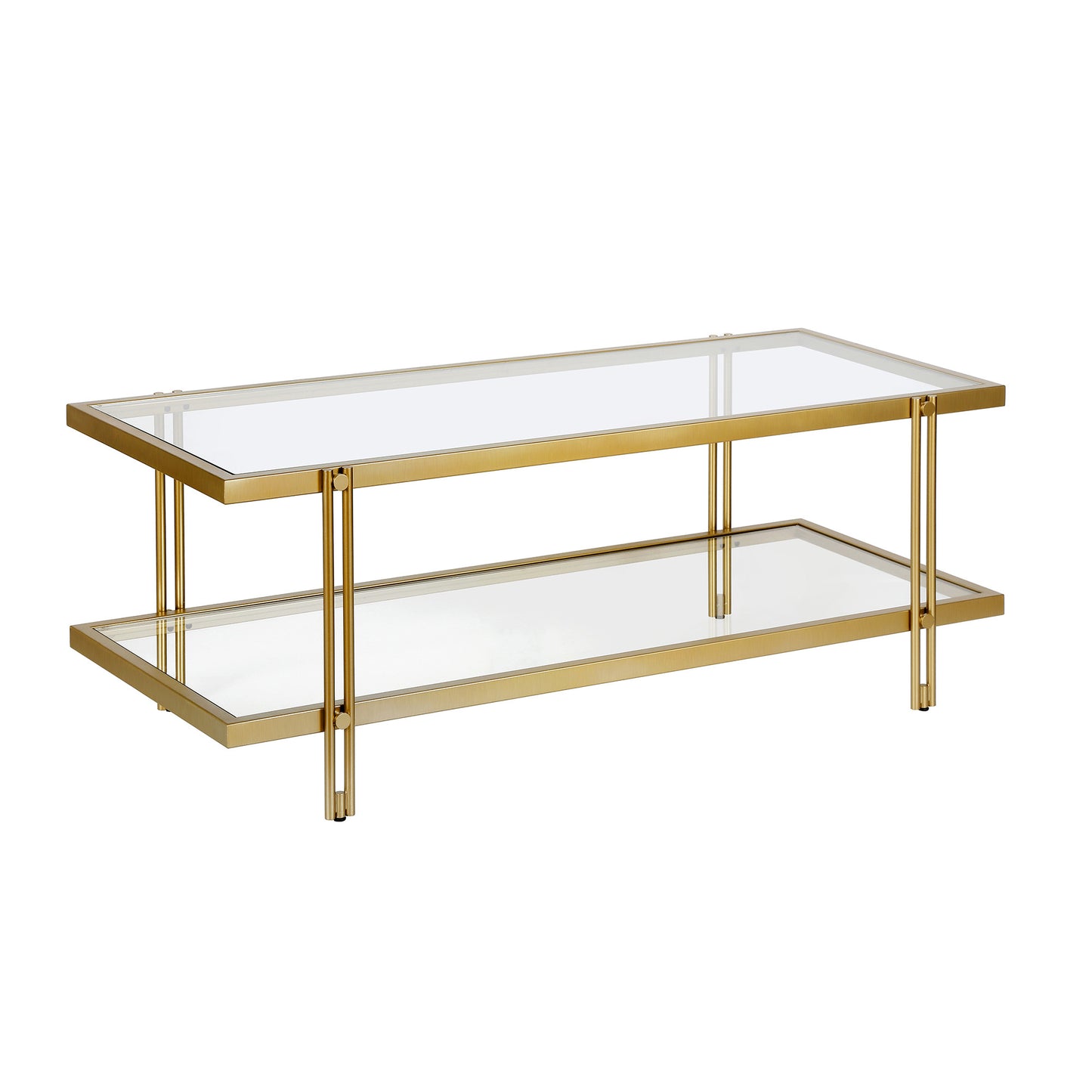 45" Gold Glass And Steel Coffee Table With Shelf