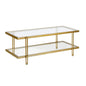 45" Gold Glass And Steel Coffee Table With Shelf