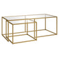 Set of Two 50" Gold Glass And Steel Nested Coffee Tables