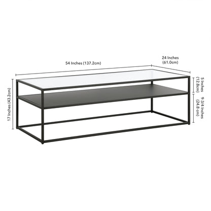 54" Black Glass And Steel Coffee Table With Shelf