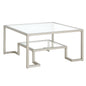 32" Silver Glass And Steel Square Coffee Table With Shelf