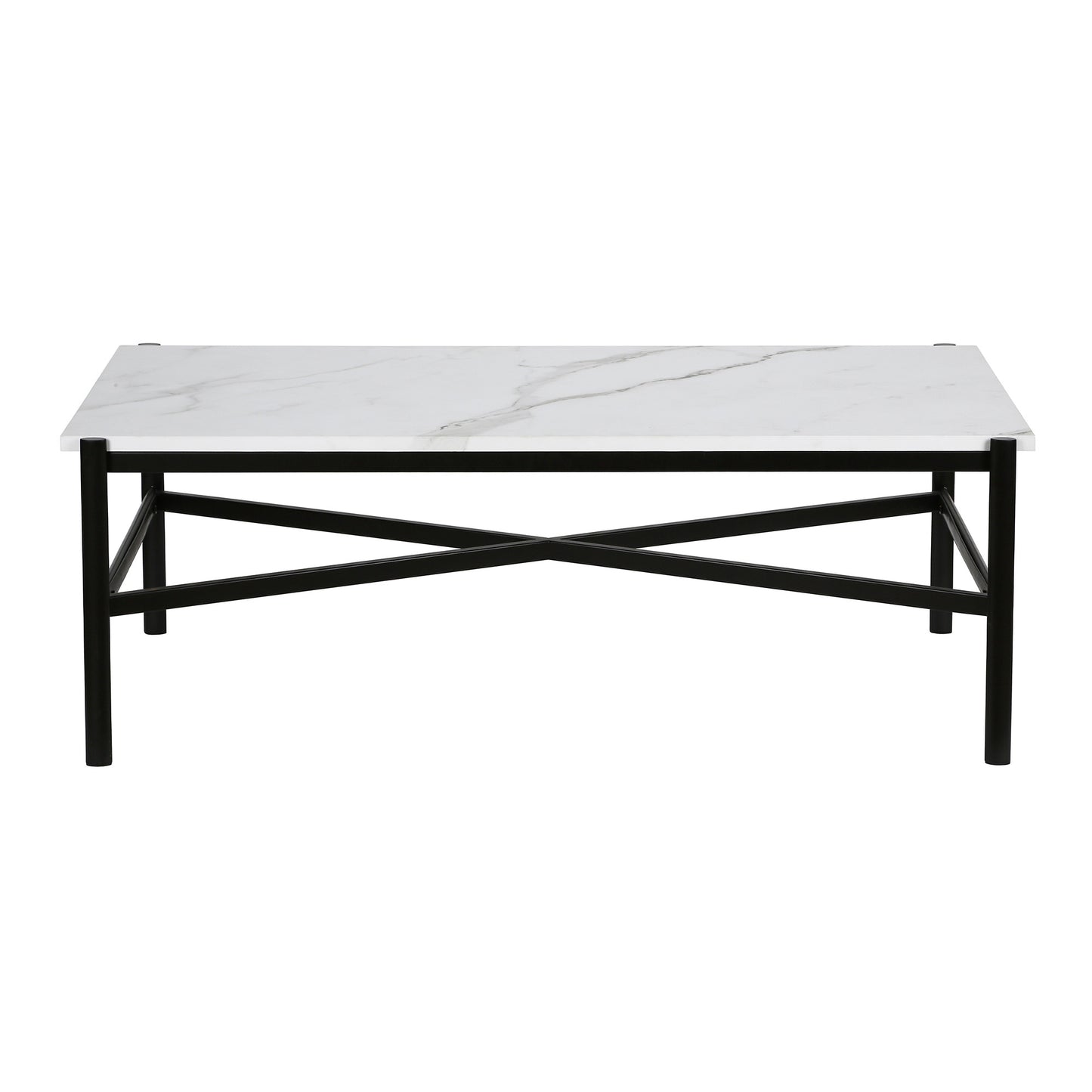 46" Black And White Faux Marble And Steel Coffee Table