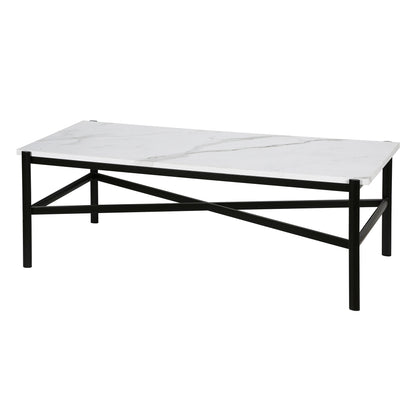 46" Black And White Faux Marble And Steel Coffee Table