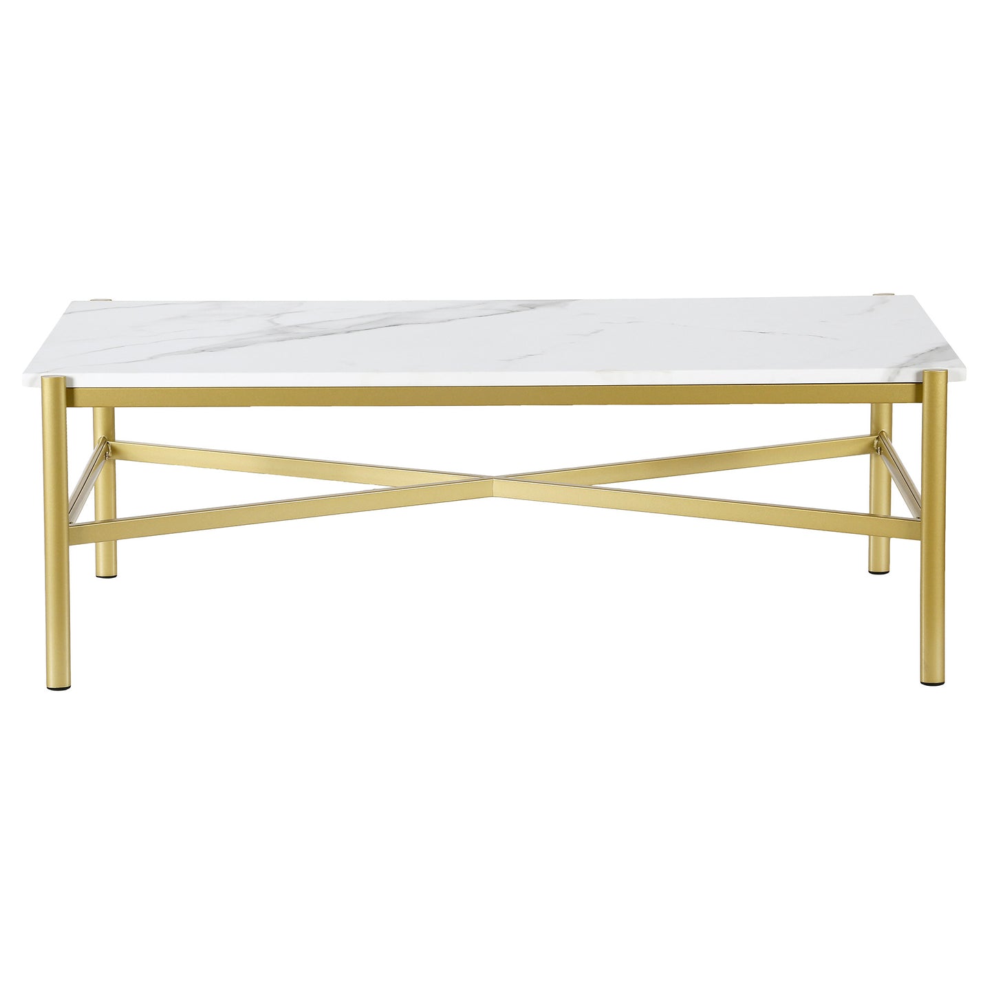 46" Gold Faux Marble And Steel Coffee Table