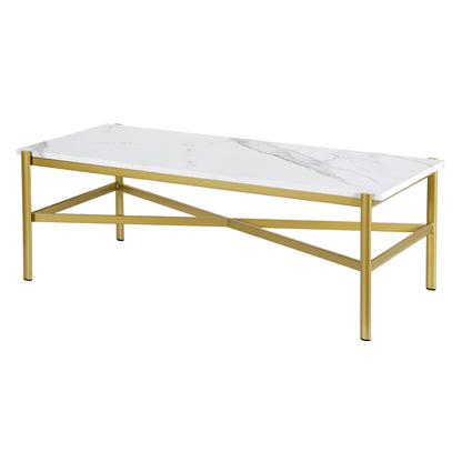 46" Gold Faux Marble And Steel Coffee Table