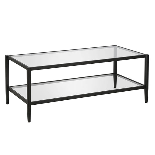 45" Black And Clear Glass And Steel Coffee Table With Shelf