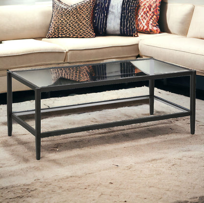 45" Black And Clear Glass And Steel Coffee Table With Shelf