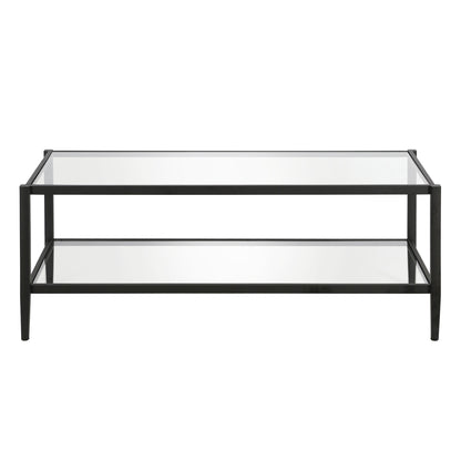 45" Black And Clear Glass And Steel Coffee Table With Shelf