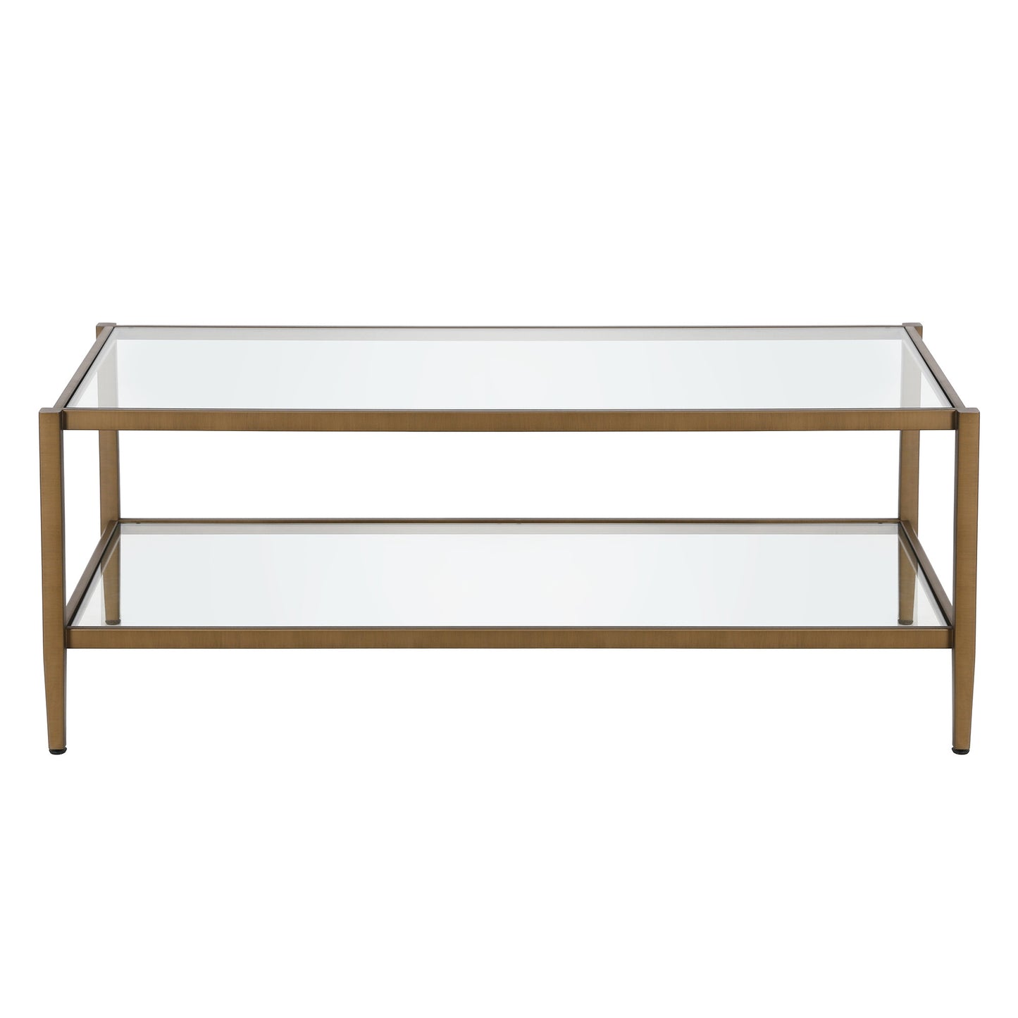 45" Clear And Antiqued Brass Glass And Metal Coffee Table With Shelf