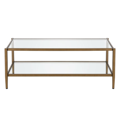 45" Clear And Antiqued Brass Glass And Metal Coffee Table With Shelf