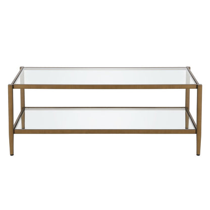 45" Clear And Antiqued Brass Glass And Metal Coffee Table With Shelf