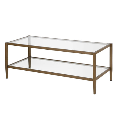 45" Clear And Antiqued Brass Glass And Metal Coffee Table With Shelf