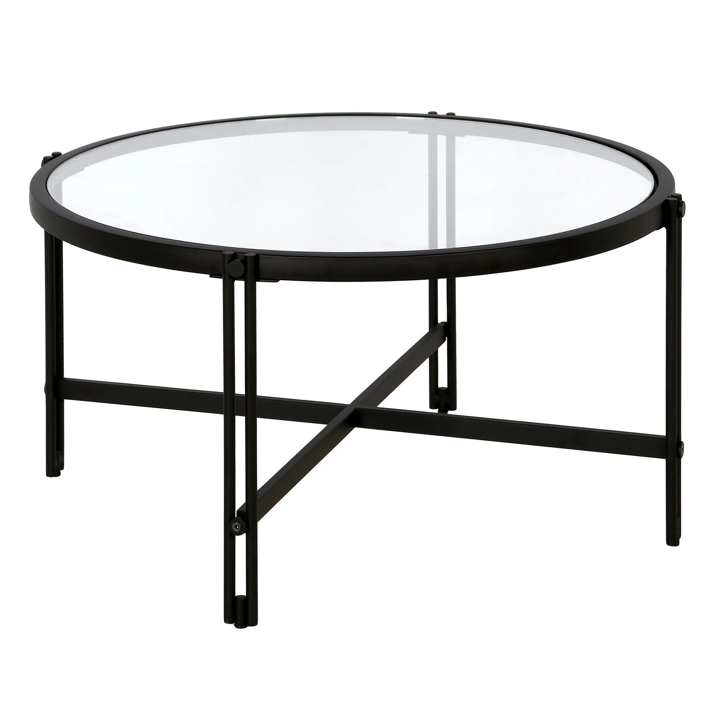 32" Black Glass And Steel Round Coffee Table