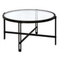 32" Black Glass And Steel Round Coffee Table
