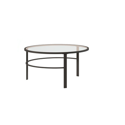 Set of Two 36" Clear And Black Glass And Steel Round Nested Coffee Tables