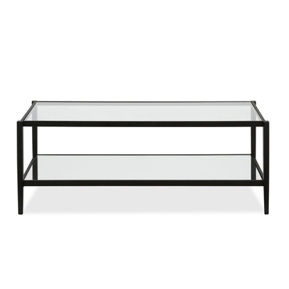 45" Black Glass And Steel Coffee Table With Shelf