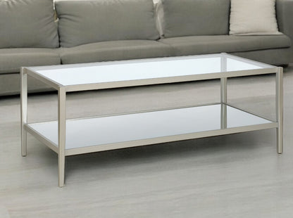 45" Silver Glass And Steel Coffee Table With Shelf