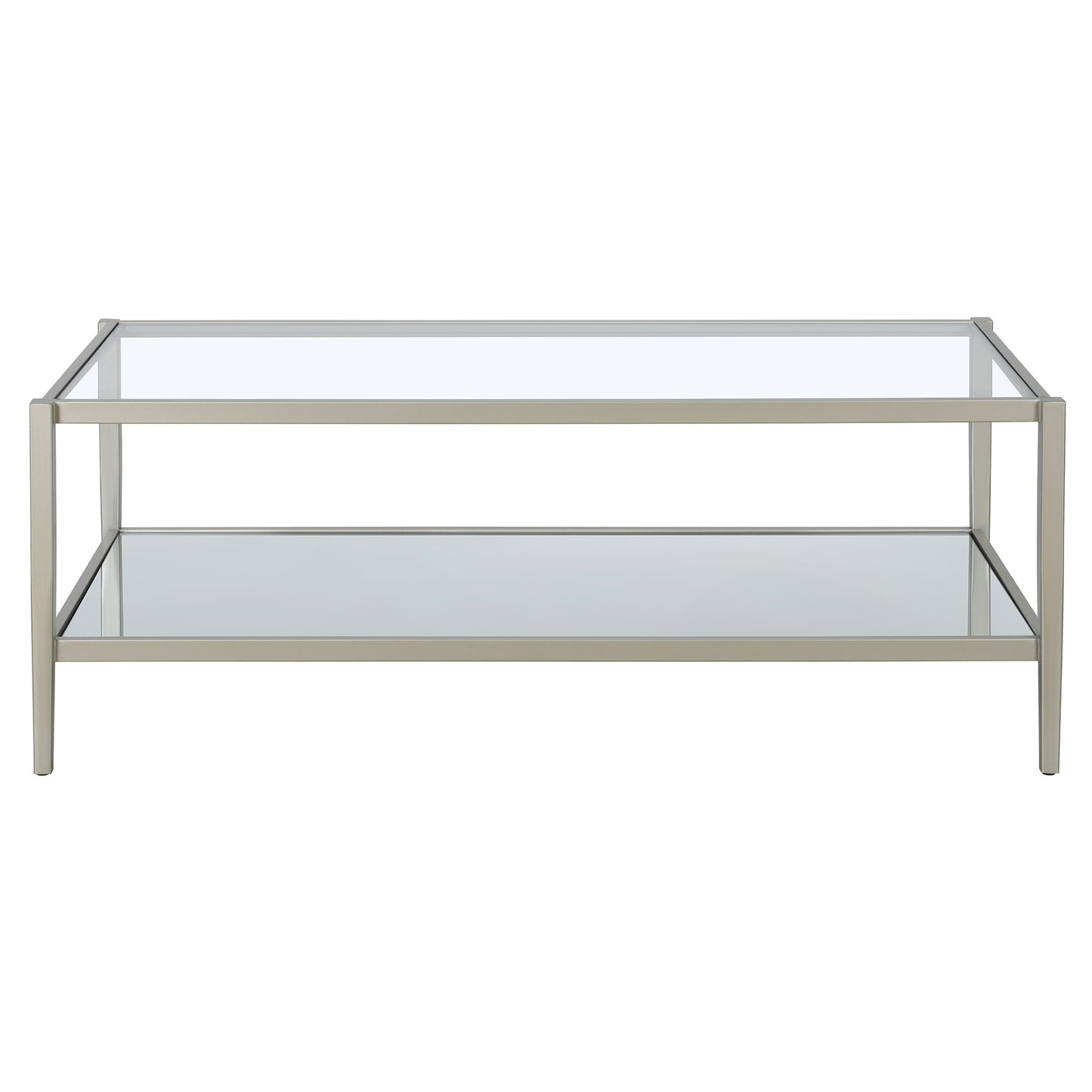 45" Silver Glass And Steel Coffee Table With Shelf