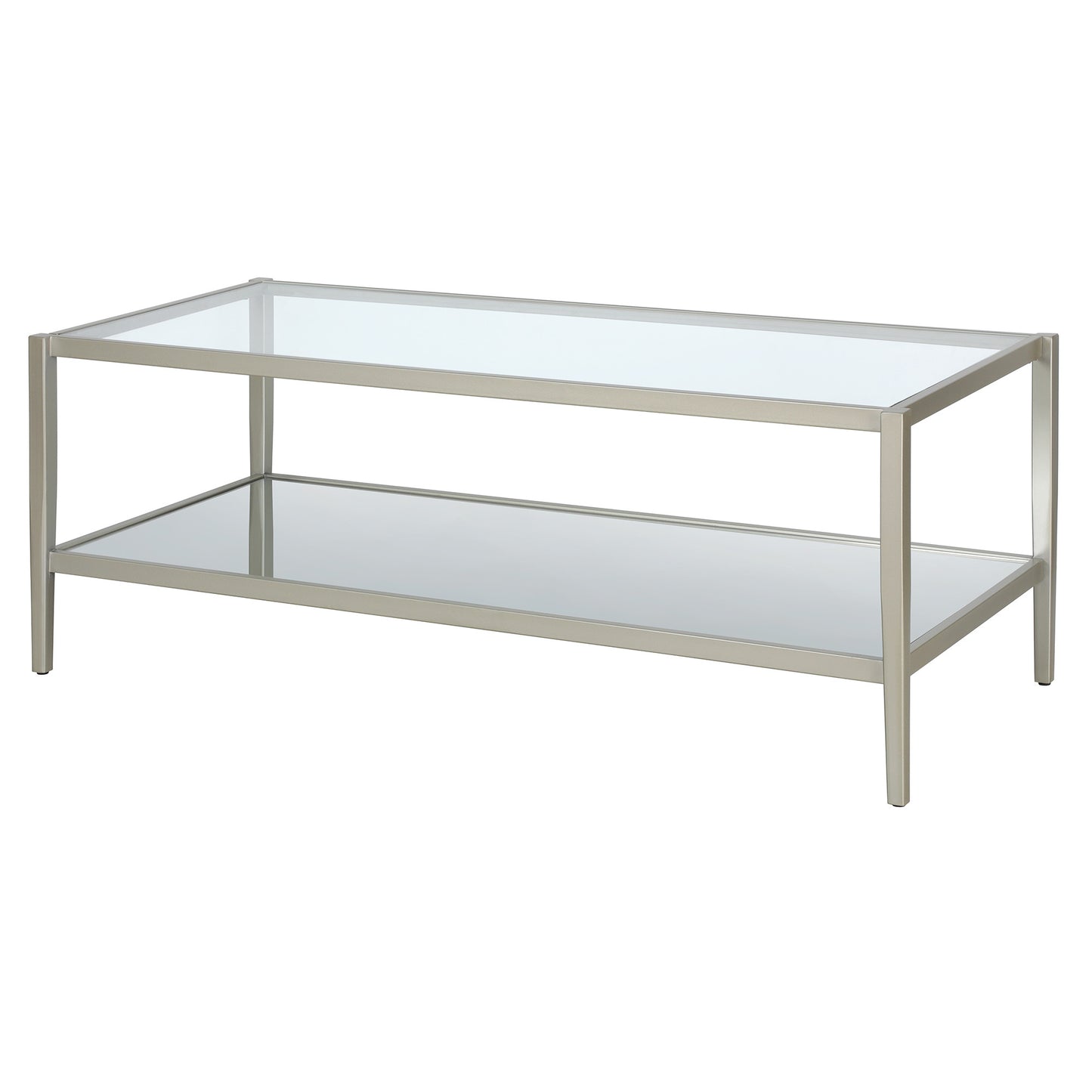 45" Silver Glass And Steel Coffee Table With Shelf