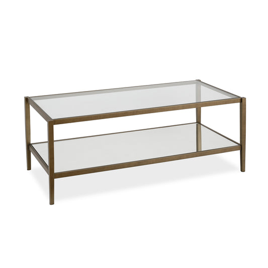 45" Gold Glass And Steel Coffee Table With Shelf