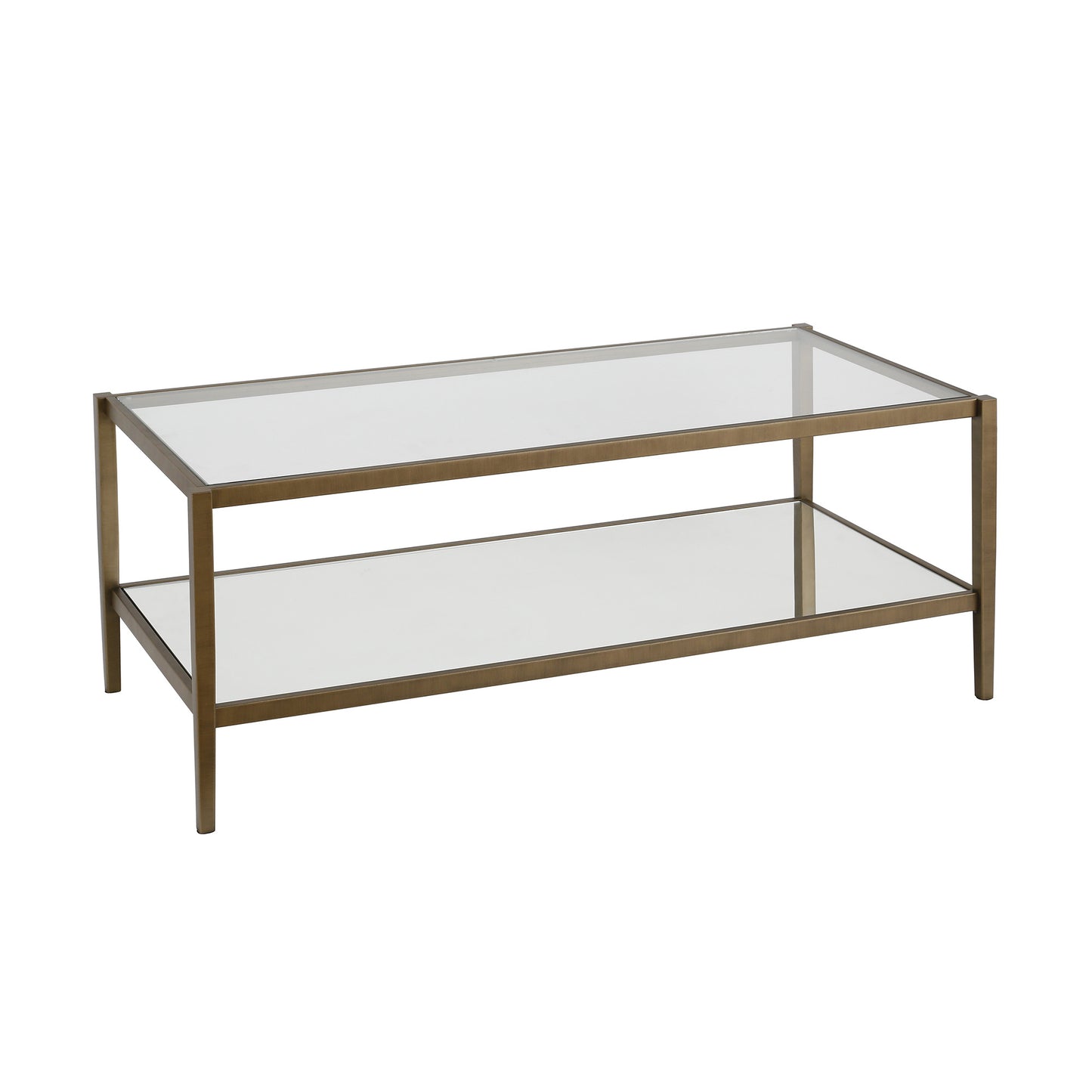 45" Gold Glass And Steel Coffee Table With Shelf