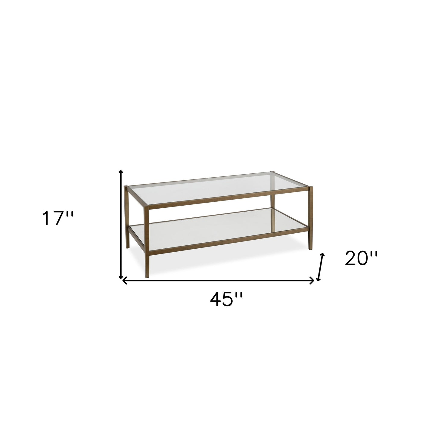 45" Gold Glass And Steel Coffee Table With Shelf