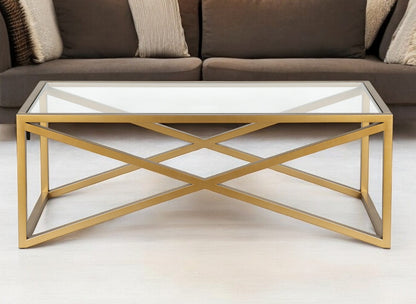 46" Gold Glass And Steel Coffee Table