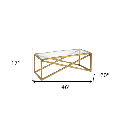 46" Gold Glass And Steel Coffee Table