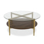 36" Gold Glass And Steel Round Coffee Table With Shelf